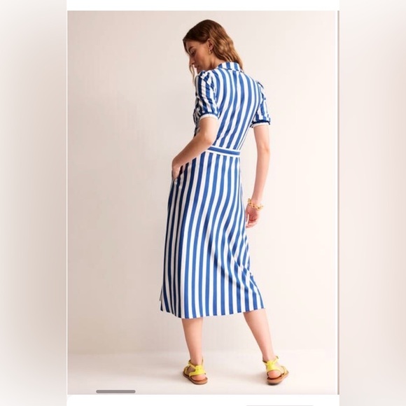 Boden Libby Jersey Midi Shirt Dress size 0 petite blue & white striped button - Picture 2 of 10